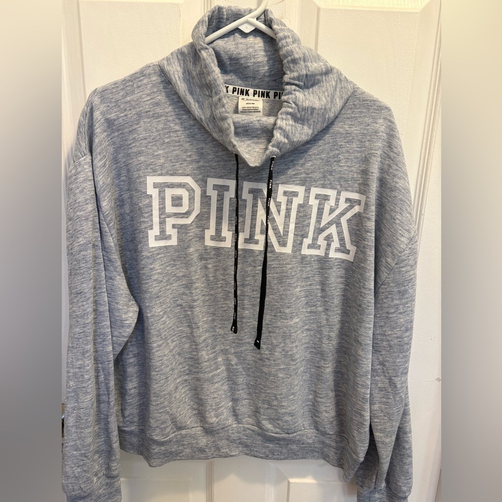 Victoria’s Secret Pink cowl neck sweatshirt gray drawstring size Medium comfy